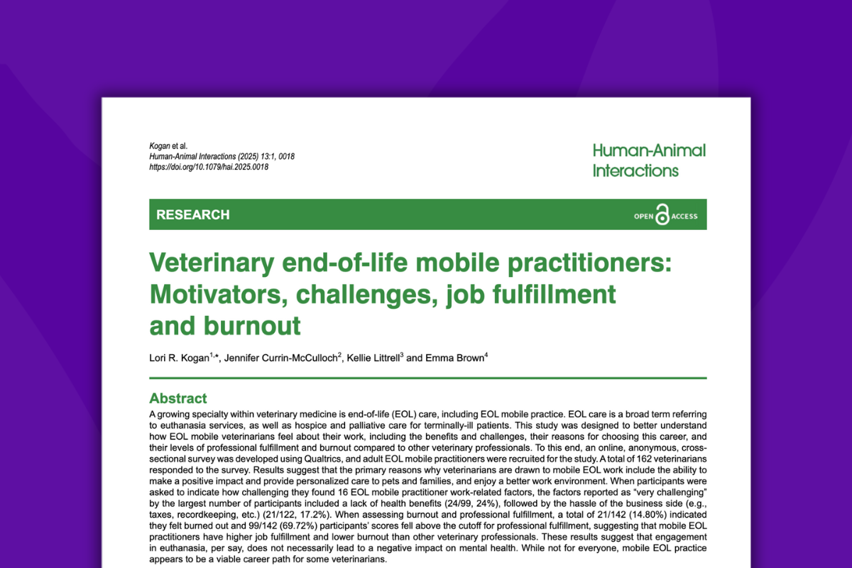 Veterinary end-of-life mobile practitioners: Motivators, challenges, job fulfillment and burnout