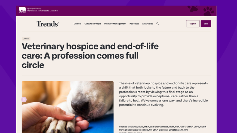 IAAHPC Featured in AAHA Trends: Veterinary Hospice “Comes Full Circle”